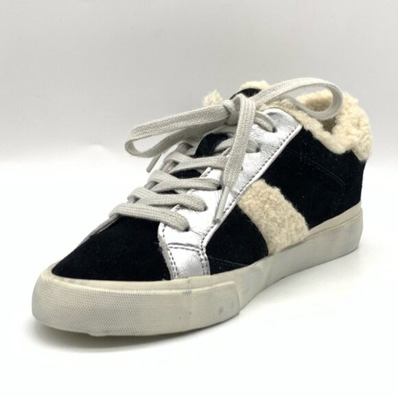 MARC FISHER LTD Mello Faux Fur-Trim Sneakers in Black Suede - Picture 4 of 13